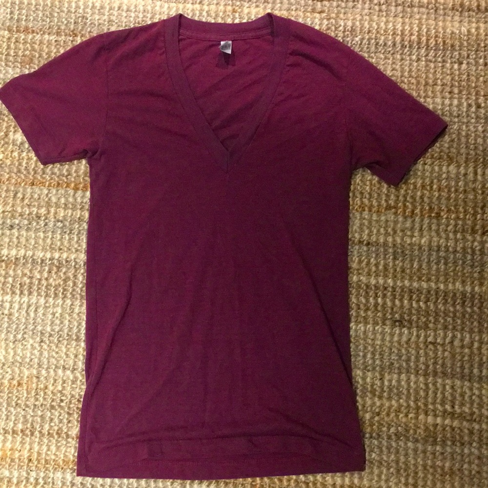 American apparel unisex maroon v neck tee size xs